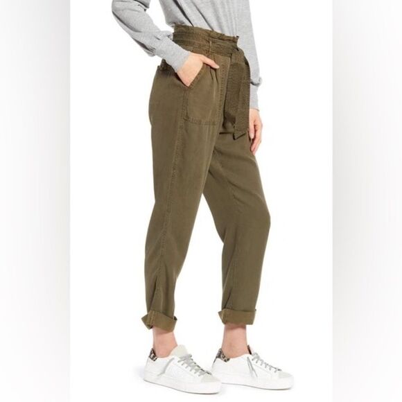 Treasure & Bond Olive Sarma High Rise Tie Paperbag Waist Cuffed Pants NWT Sz:2 - Picture 2 of 7